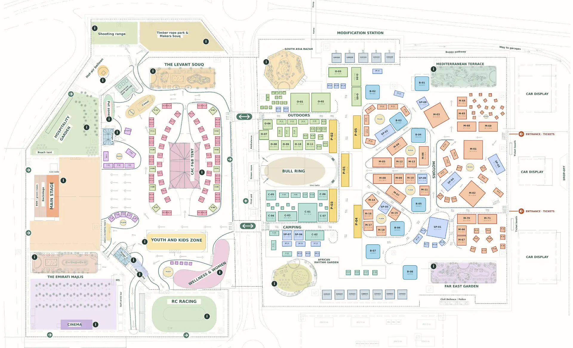 Plan of the full MOC27 festival site showing all zones and stands